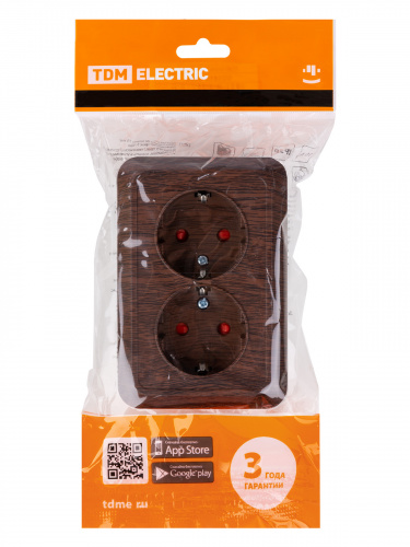 Розетка TDM угловая двойная 2П+3 открытой установки с з/ш IP20 250В 16А бук "Ладога" (6/72) (SQ1801-0343) фото 2