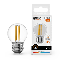 Лампа светодиодная Gauss Filament Elementary Шар 8W 510lm 2700К Е27 1/10/100 (52218)