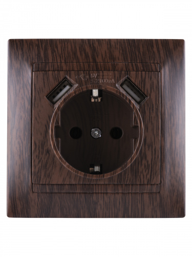 Розетка 2П+З 16А 250В + 2 USB порта 2,1А 5В венге с/у, "Лама" (1/96) TDM (SQ1815-0442) фото 4 Розетка 2П+З 16А 250В + 2 USB порта 2,1А 5В венге с/у, "Лама" (1/96) TDM (SQ1815-0442) фото 4