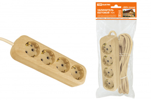 Удлинитель TDM У04 4 гнезда, 3метра,2П+3, ПВС 3х1мм2 "Эко" (сосна) 16А/250В (1/20) (SQ1303-2011) Удлинитель TDM У04 4 гнезда, 3метра,2П+3, ПВС 3х1мм2 "Эко" (сосна) 16А/250В (1/20) (SQ1303-2011)
