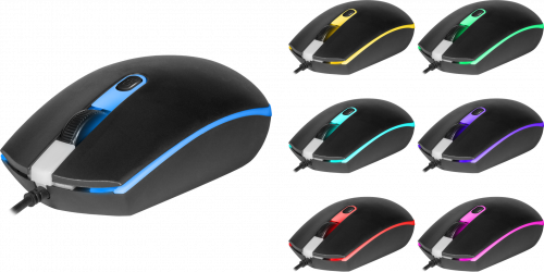 Мышь проводная DEFENDER Dot MB-986, 7цветов,4D,1000/1600dpi, черный (1/60) (52986)