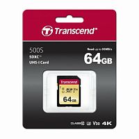 Карта памяти SDXC  64GB  Transcend 500S UHS-I U3 V30 (TS64GSDC500S)