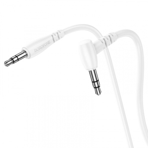 Кабель AUX, Jack 3,5mm(m) - Jack 3,5mm(m) Borofone BL10, 1.0м, круглый, силикон, боковой, цвет: белы (1/63/252) (6974443382174)