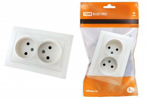 Розетка скрытая установка, двойная 2П 10А 250В белая "Таймыр" TDM (10/100) (SQ1814-0013)