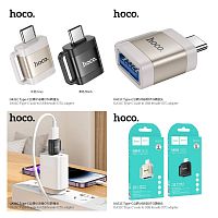 Переходник USB(f) - Type-C(m) HOCO UA31C, пластик, OTG, цвет: серый (1/46/276) (6942007628136)