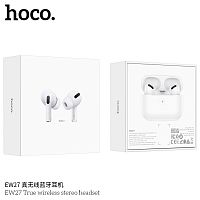 Наушники внутриканальные HOCO EW27, пластик, bluetooth 5.3, микрофон, цвет: белый (1/14/140) (6931474779915)