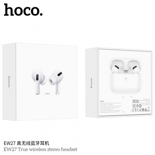 Наушники внутриканальные HOCO EW27, пластик, bluetooth 5.3, микрофон, цвет: белый (1/14/140) (6931474779915)