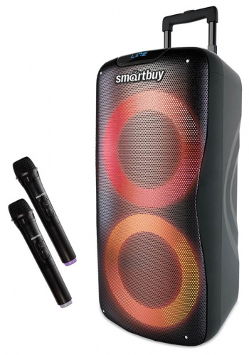 Колонка портативная SMARTBUY W1, 100Вт, BT, MP3, FM, 2 беспр.микроф., ПДУ, LED-свет (SBS-5210)