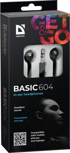 Наушники внутриканальные DEFENDER Basic 604 вкладыши, шнур 1.2 м, черные (1/50) (63604) фото 6
