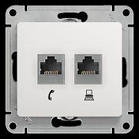 Механизм розетки компьютерной + телефонной 2-м С/У GLOSSA RJ45 + RJ11 кат.5E механизм бел. Systeme Electric GSL000185 (1/10/160)