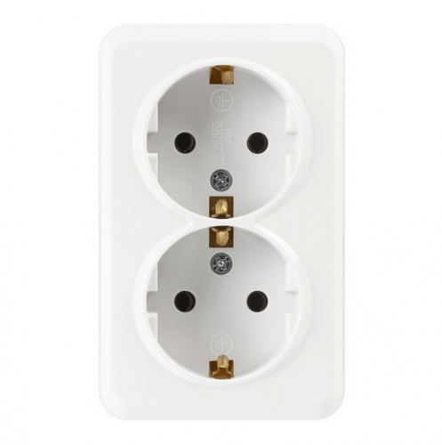 Розетка SMARTBUY 2-местная 16А, ОУ, с заземлением белая "Юпитер" (SBE-03w-16-S2-Z) (1/10)