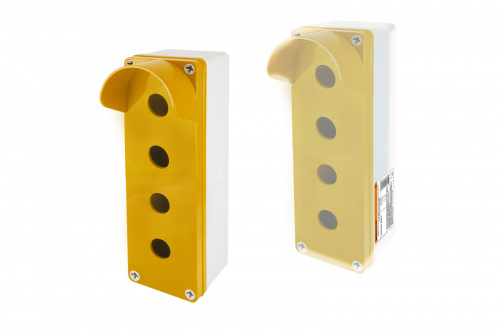 Корпус КП104 c козырьком для кнопок 4 места IP66 ABS желтый TDM (1/20) (SQ0705-0014) Корпус КП104 c козырьком для кнопок 4 места IP66 ABS желтый TDM (1/20) (SQ0705-0014)