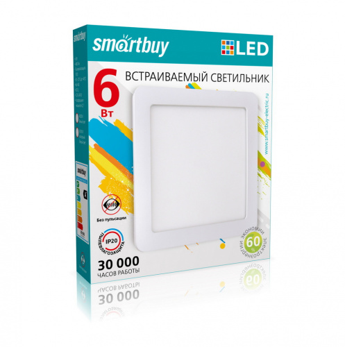 Светильник светодиодный SMARTBUY "Даунлайт" квадрат, белый Square-6W/6500K/IP20 (1/100) (SBL-DLSq-6-65K) Светильник светодиодный SMARTBUY "Даунлайт" квадрат, белый Square-6W/6500K/IP20 (1/100) (SBL-DLSq-6-65K)