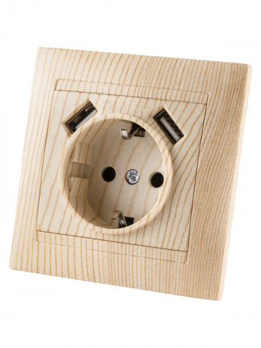 Розетка 2П+З 16А 250В + 2 USB порта 2,1А 5В сосна с/у, "Лама" (1/96) TDM (SQ1815-0342) фото 5 Розетка 2П+З 16А 250В + 2 USB порта 2,1А 5В сосна с/у, "Лама" (1/96) TDM (SQ1815-0342) фото 5