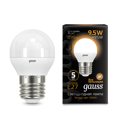 Лампа светодиодная GAUSS Шар 9.5W 890lm 3000K E27 1/10/100 (105102110) Лампа светодиодная GAUSS Шар 9.5W 890lm 3000K E27 1/10/100 (105102110)