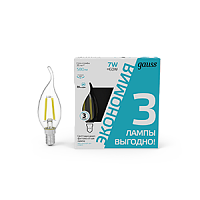 Лампа светодиодная GAUSS Filament Свеча на ветру 7W 580lm 4100К Е14 (3 лампы в упаковке) 1/20 (104901207T)