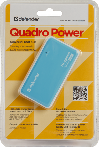 Разветвитель DEFENDER QUADRO POWER USB 2.0,4 порта (1/50) (83503) фото 7