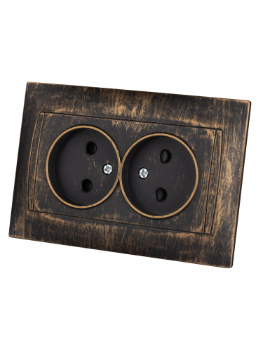 Розетка двойная 2П 10А 250В с защ. шт. старинная бронза с/у, "Лама" (1/7) TDM (SQ1815-0753) фото 3