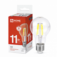 Лампа светодиодная IN HOME филамент A60 11Вт 230В Е27 4000К 1160Лм прозрачная (10/50) (4690612026145)