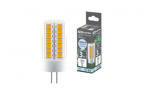 Лампа светодиодная TDM G4-3 Вт-230 В-4000 К, SMD, 16x43 мм (1/20/1000) (SQ0340-0211) Лампа светодиодная TDM G4-3 Вт-230 В-4000 К, SMD, 16x43 мм (1/20/1000) (SQ0340-0211)