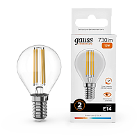 Лампа светодиодная Gauss Filament Elementary Шар 12W 730lm 2700К Е14 1/10/100 (52112)