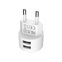 Блок питания сетевой 2 USB Borofone BA23A, BRILLIANT, 2.4A, пластик, цвет: белый (1/48/192) (6931474703996)