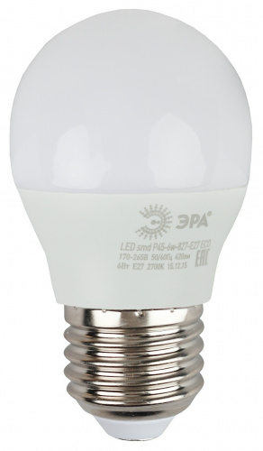 Лампа светодиодная ЭРА RED LINE ECO LED P45-6W-840-E27 E27 / Е27 6Вт шар нейтральный белый свет (1/100) (Б0020630) фото 7