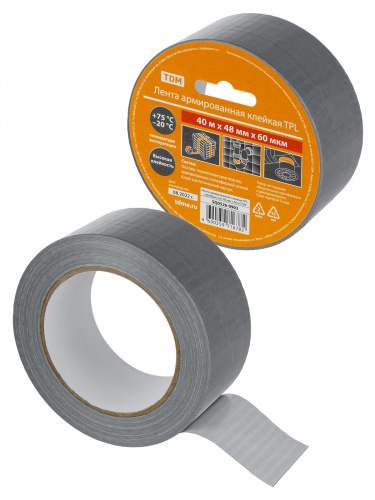 Лента армированная клейкая TPL, серебристая, 48 мм х 40 м TDM (1/36) (SQ0526-0903)