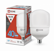 Лампа светодиодная IN HOME HP-PRO 40Вт 230В Е27 с адаптером E40 6500К 3800Лм (1/50) (4690612031101)