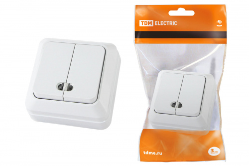 Выключатель 2-кл. открытой установки с подсветкой IP20 10А, белый "Ладога" TDM (1/200) (SQ1801-0007)