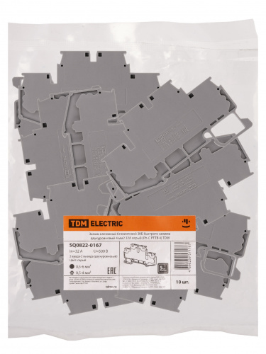 Зажим клеммный безвинтовой ЗКБ быстрого зажима двухуровневый 4 мм2 32А серый (Ph-C PTTB 4) TDM (10/320) (SQ0822-0167) фото 2