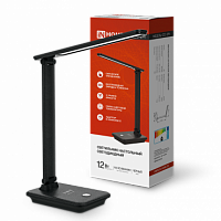 Светильник настольный светодиодный PLUS ССО-09Ч 12Вт 600Лм сенсор, с беспроводной зарядкой для телефона, адаптер ЧЕРНЫЙ IN HOME (1/30) (4690612036588)