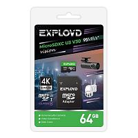 Карта памяти MicroSD  64GB  Exployd Class 10 Vision UHS-I U V30 (95 Mb/s) + SD адаптер (EX64GCSDXC10-U3-V30)