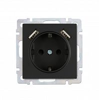 Розетка SMARTBUY скрытая установка, 1-местная с заземлением и 2-мя USB 16А черная "Нептун" (SBE-05b-16-S1-USB)