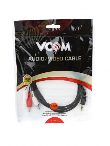 Кабель соединительный VCOM 3.5 Jack (M) / 2xRCA (M), стерео, аудио, 1.5 м. (1/175) (VAV7183-1.5M) фото 3