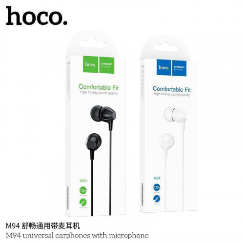 Наушники внутриканальные HOCO M94, Jack 3.5мм, 1.2 м, цвет: чёрный (1/31/310) (6931474767202)