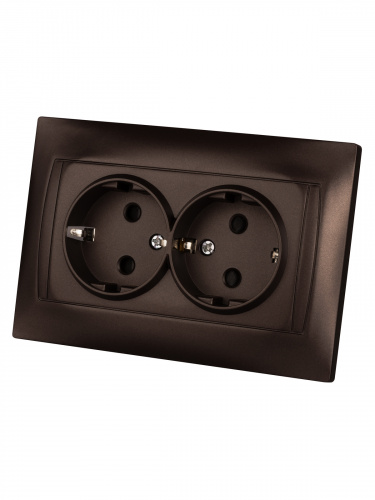 Розетка двойная 2П+З 16А 250В с защ. шт. шоколад , с/у, "Лама" (6/72) TDM (SQ1815-0513) фото 3