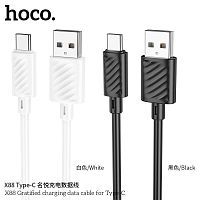 Кабель USB - Type-C HOCO X88 Gratified, 1.0м, круглый, 2.4A, силикон, цвет: чёрный упакован (1/1000) (6931474783349)