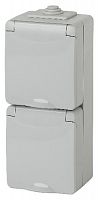 Розетка ЭРА, серии ЭРА Эксперт, 2х2P+E верт. IP65, шторки, 16A-250В, ОУ, серый (5/50/800) 11-2608-03