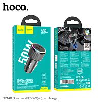 Блок питания автомобильный 2 Type-C HOCO NZ14B Guerrero, 3000mA, пластик, QC3.0, PD20Вт, цвет: чёрный (1/12/120) (6942007620468)