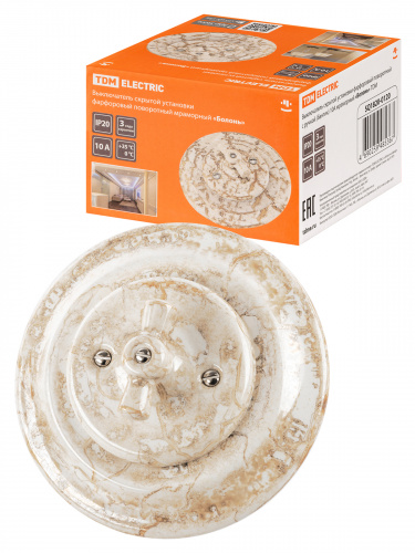 Выключатель скрытой установки фарфоровый поворотный с ручкой (бантик) 10А мраморный «Болонь» TDM (SQ1820-0120)