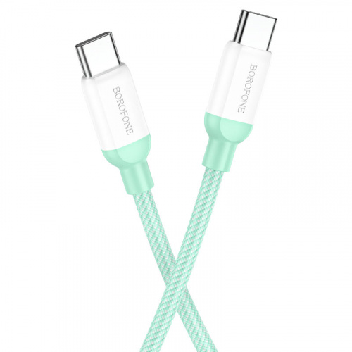 Кабель Type-C - Type-C Borofone BX68, 2.0м, круглый, 3.0A, ткань, цвет: зелёный (1/360) (6974443383546)