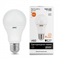 Лампа светодиодная GAUSS Elementary A60 10W 880lm 3000K Е27 1/10/50 (23210)