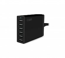 СЗУ CBR Box Black,  6*USB: 5V,2.4A (10A max.), 50W max., Input: 100–240V, защита от короткого замыкания и перенапряжения, сетевой кабель 1,6м (1/50)