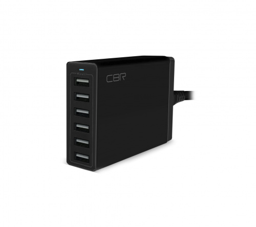 СЗУ CBR Box Black,  6*USB: 5V,2.4A (10A max.), 50W max., Input: 100–240V, защита от короткого замыкания и перенапряжения, сетевой кабель 1,6м (1/50)
