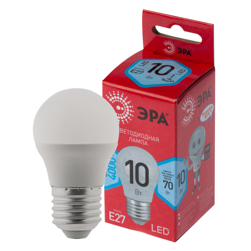 Лампа светодиодная ЭРА RED LINE LED P45-10W-840-E27 R Е27 / E27 10Вт шар нейтральный белый свет (10/100/4000) (Б0050234) фото 2