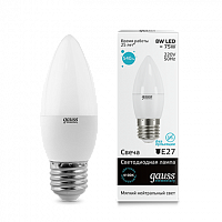 Лампа светодиодная GAUSS Elementary Свеча 8W 540lm 4100K Е27 1/10/100 (33228)