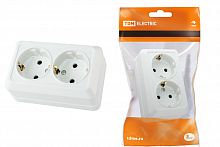 Розетка двойная 2П+3 открытой установки IP20 16А, белая "Ладога" TDM (1/200) (SQ1801-0019)