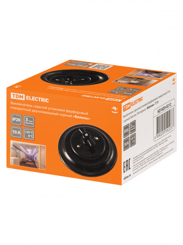 Выключатель скрытой установки фарфоровый поворотный 2-кл. с ручкой (бантик) 10А черный «Болонь» TDM (SQ1820-0212) фото 2