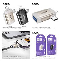 Переходник Type-C/8 pin(m) - USB(f) HOCO UA31F, пластик, OTG, USB2.0, цвет: чёрный (1/46/276) (6942007628181)